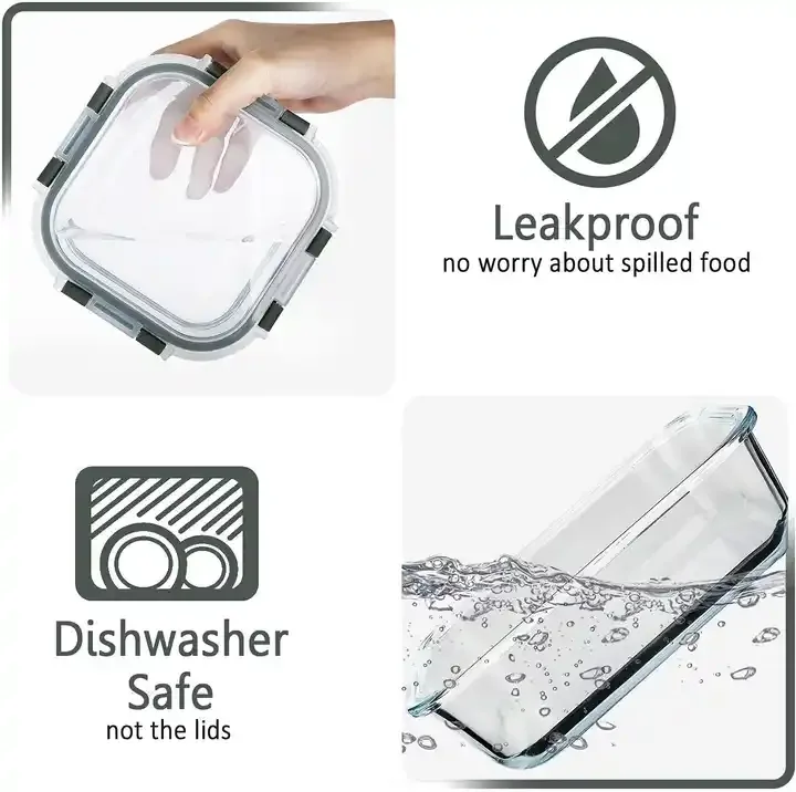 10 Pack Glass Food Storage Container, Airtight Glass Lunch Bento Boxes, Leaking Proof Glass Meal Prep Container with Lids