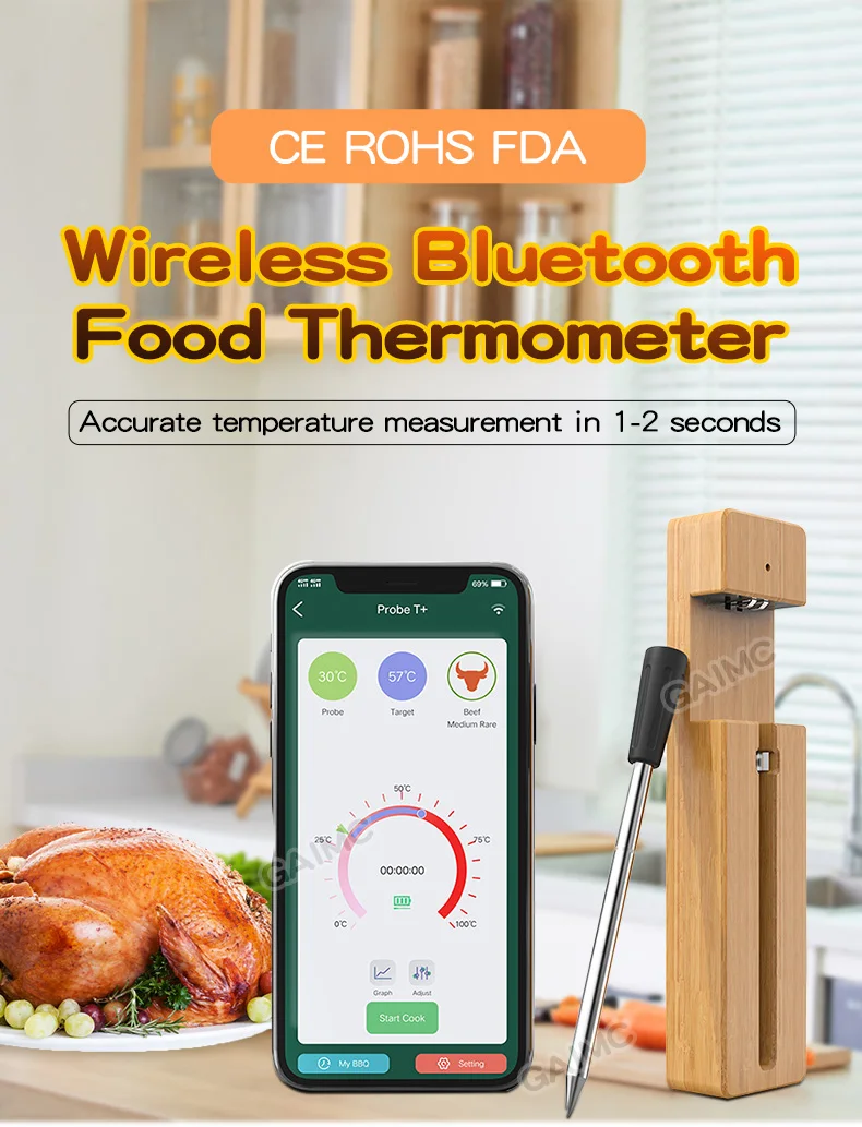 GAIMC GWT200 30m Long Range Remote Smart Meat Thermometer Wireless