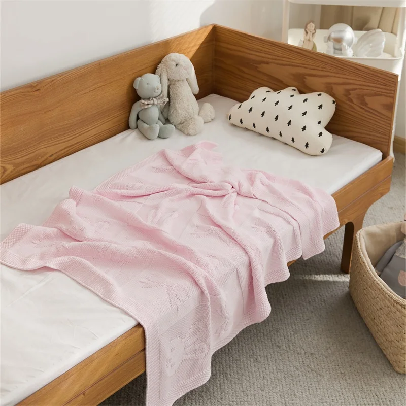 High Quality  100% Cotton Cute Rabbit  Knitted Throw Blanket  For Toddler And Children Room  Newborn Gift  SYHRMXT manufacture