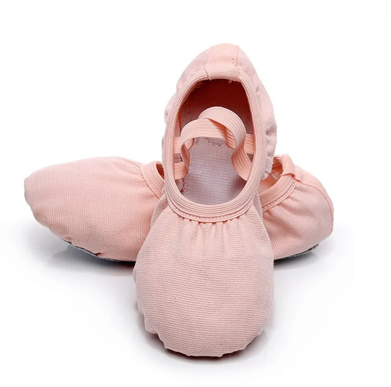 Venta al por mayor de fábrica, zapatos de baile de Ballet elásticos gratis con cordones y suela dividida de lona suave rojo y rosa baratos de alta calidad para niños y niñas