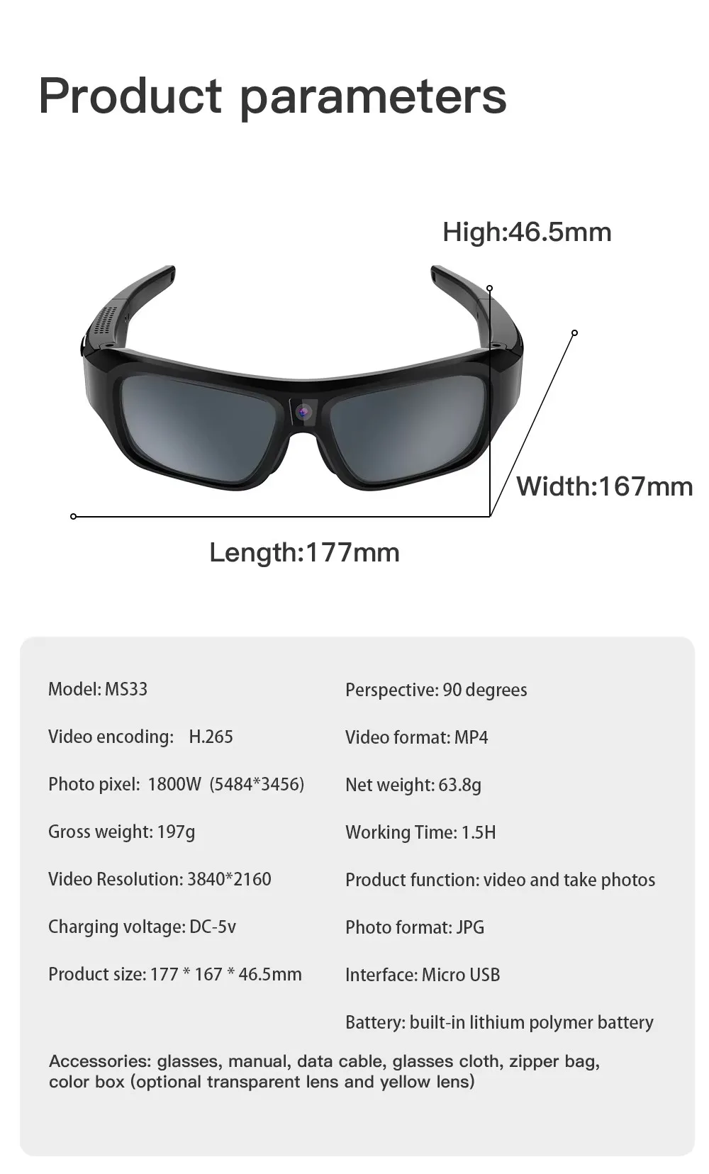4K Outdoor Sports Camera Glasses Mountain Biking Outdoor Video Camera Sunglasses
