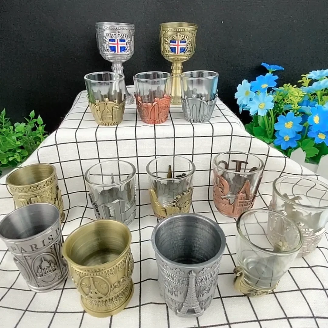 Logo Custom Metal Personalized Shot Glasses Souvenirs 2oz Metal With Glas Unique Shot Glass 4687