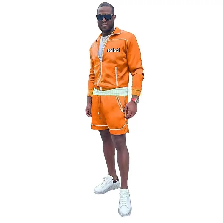 Custom Two Piece Short Set Sweatsuit Jogging Suit Zipper Jacket Cotton Track Suit Nylon Reflective Jogger Men Tracksuit Sets gallery 5