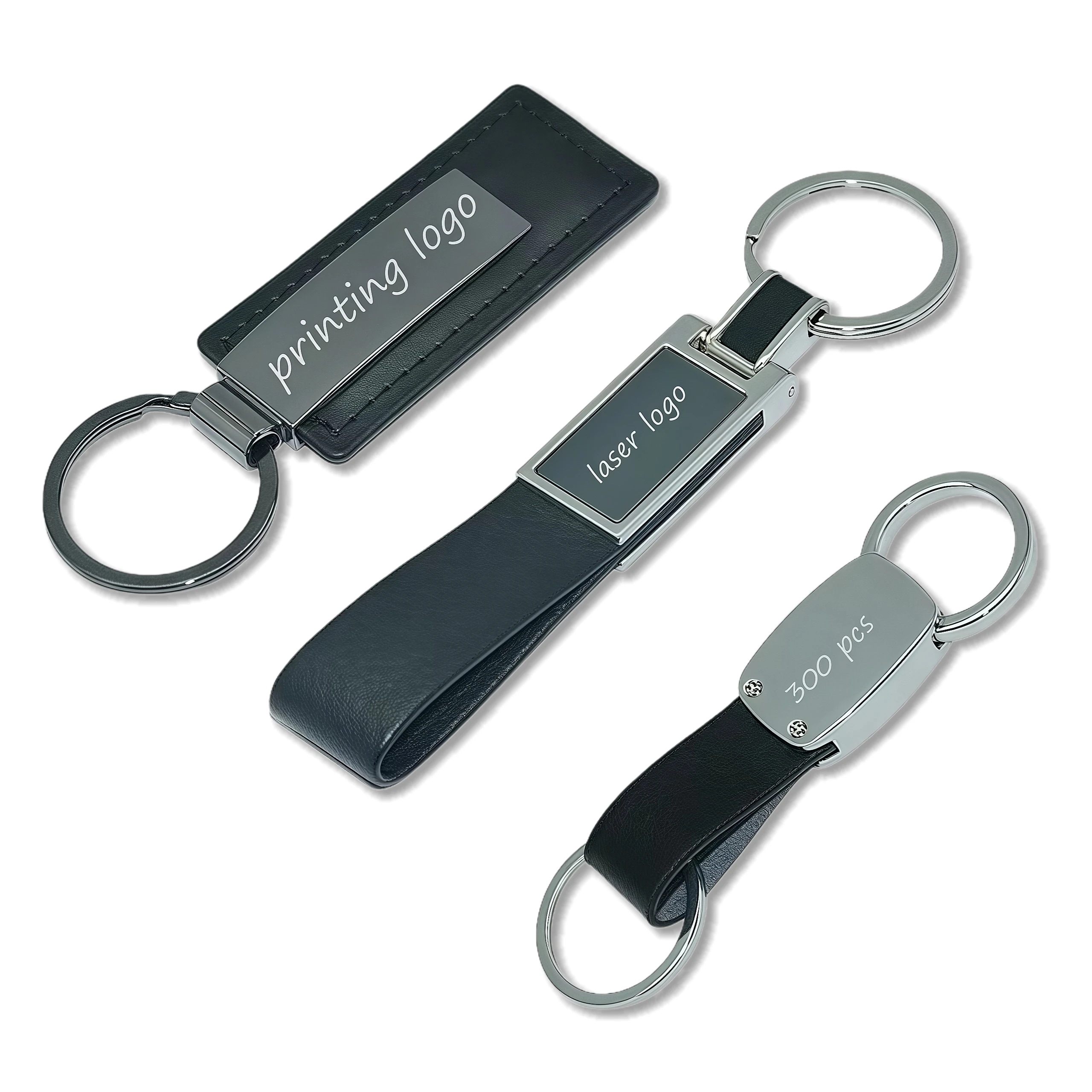Chain Customized Logo Key Holder Genuine Embossed Luxury Blank Pu Custom Leather Keychains_voghion.com