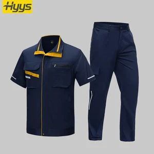 Summer Men Work Coverall Short Sleeve Jacket Pants Set  Work Clothes Comfortable Work Wear Uniforms
