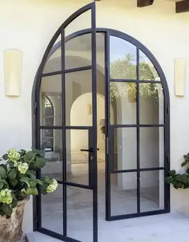 Alufront NFRC Antique French Doors Aluminum Arched French Doors Exterior Black Metal French Doors