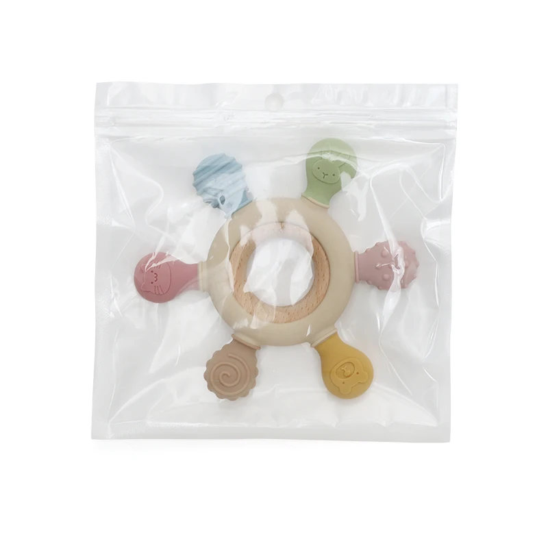 Silicone Teether Baby Teether Wood Ring Teething Toys Bpa Free Silicone ...