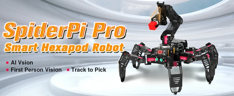 SpiderPi Pro Hexapod Robot Smart Robot with AI Robotic Arm Powered by Board for Raspberry Pi 4B 4GB