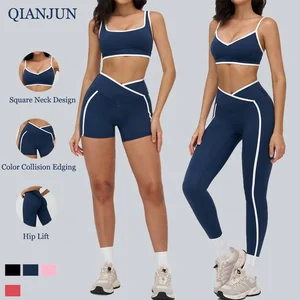 New Arrival Women Gym Fitness Wear Workout Clothing Yoga Set Square Neck Design Sport Bra High Waist Legging Yoga Set