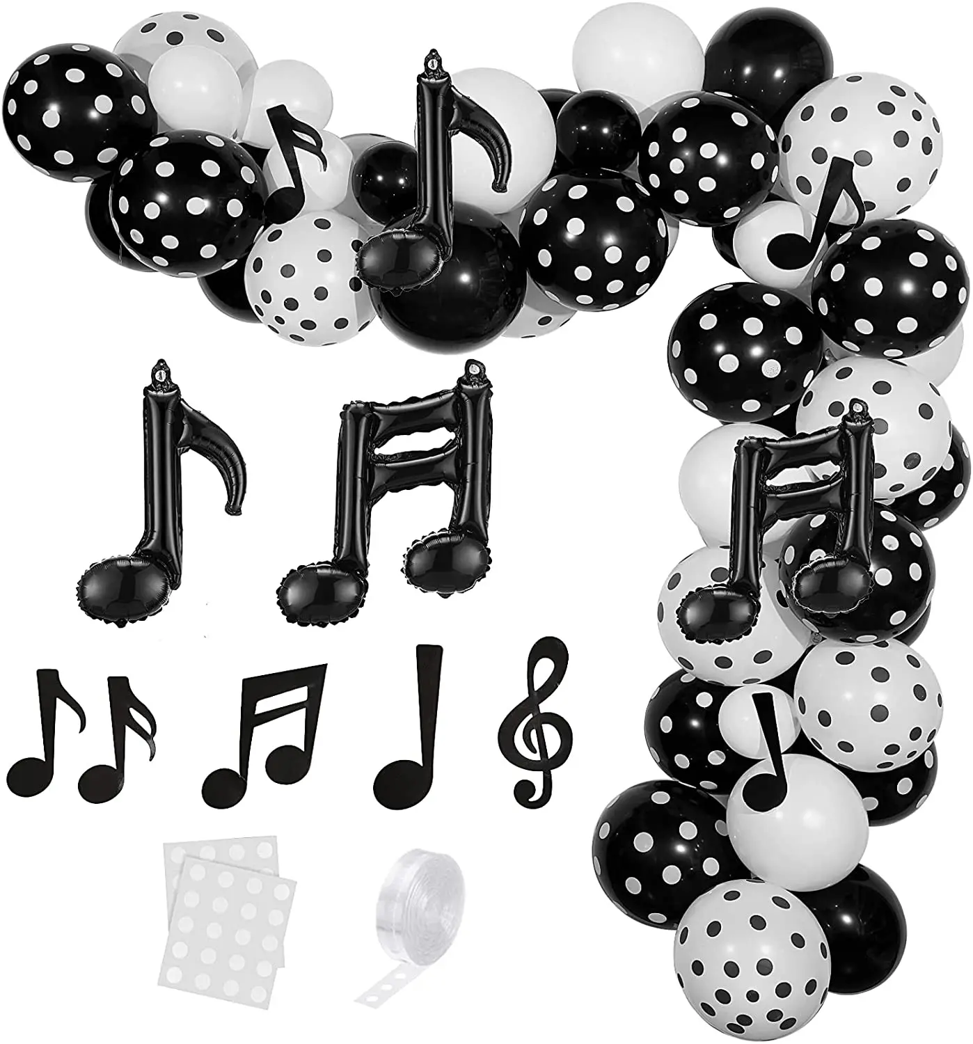 Music Birthday Party Decorations, Disco Party Supplies, Black and White  Balloons, Arch Kit, Banner Music Note