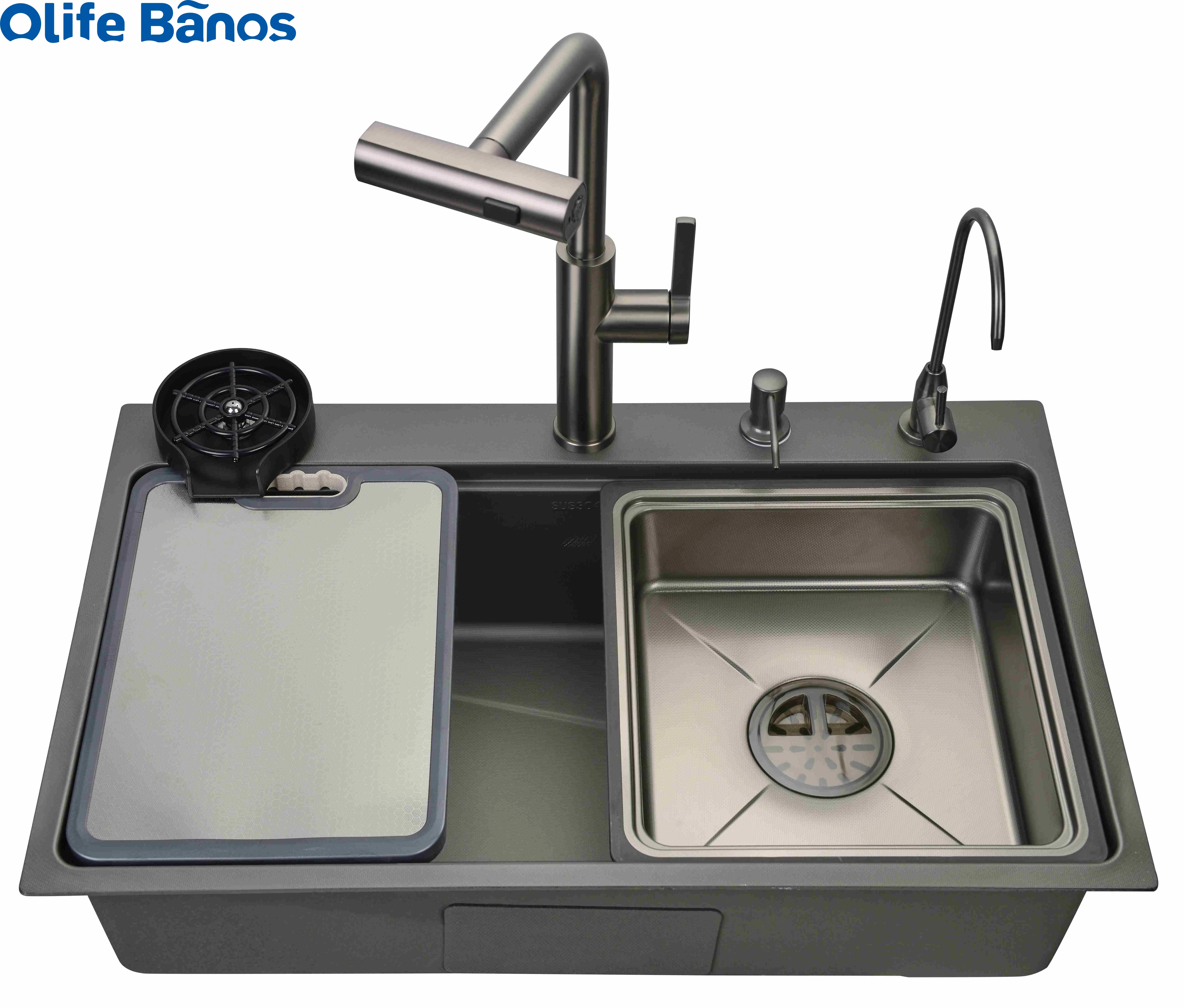 product olife banos 304 stainless steel  waterfall rainfall faucet  anti scratch dish washer kitchen sink fregadero de cocina741-21