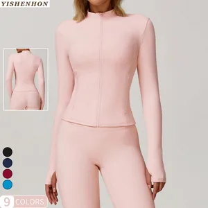 YISHENHON Women's Lightweight Long Sleeve Yoga Jacket Quick Dry Thumb Hole New Colors Print Zip Pockets for Running Activewear