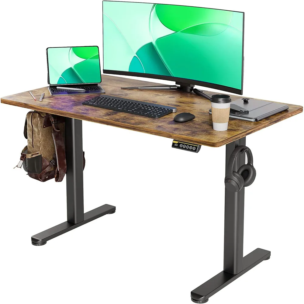 Electric 24x48 Inches Adjustable Height Stand Desk Home Office Black Frame Rustic Brown Top Electric Standing Desk