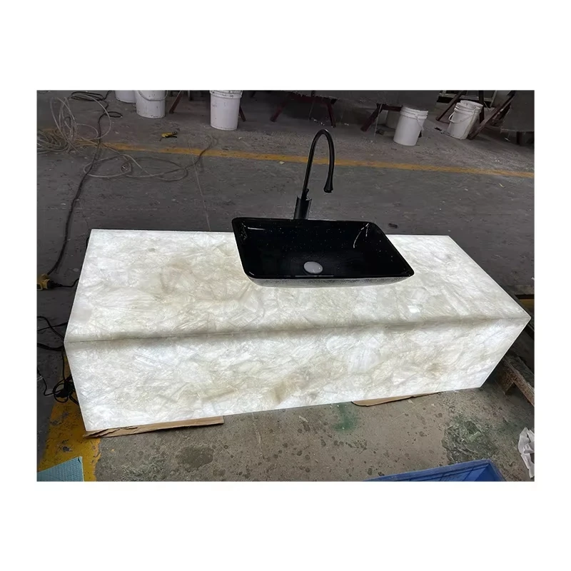 New Design Natural Translucent White Onyx Jade Marble Tea End Table Square Cube Marble Plinth Tall Home Furniture Side Table