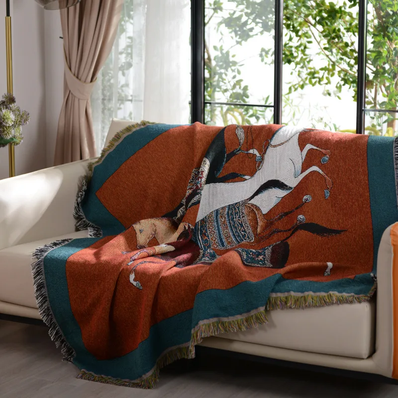 American Style Light Luxury Knitted Woven Cotton Sofa & Car Thin Summer Blanket