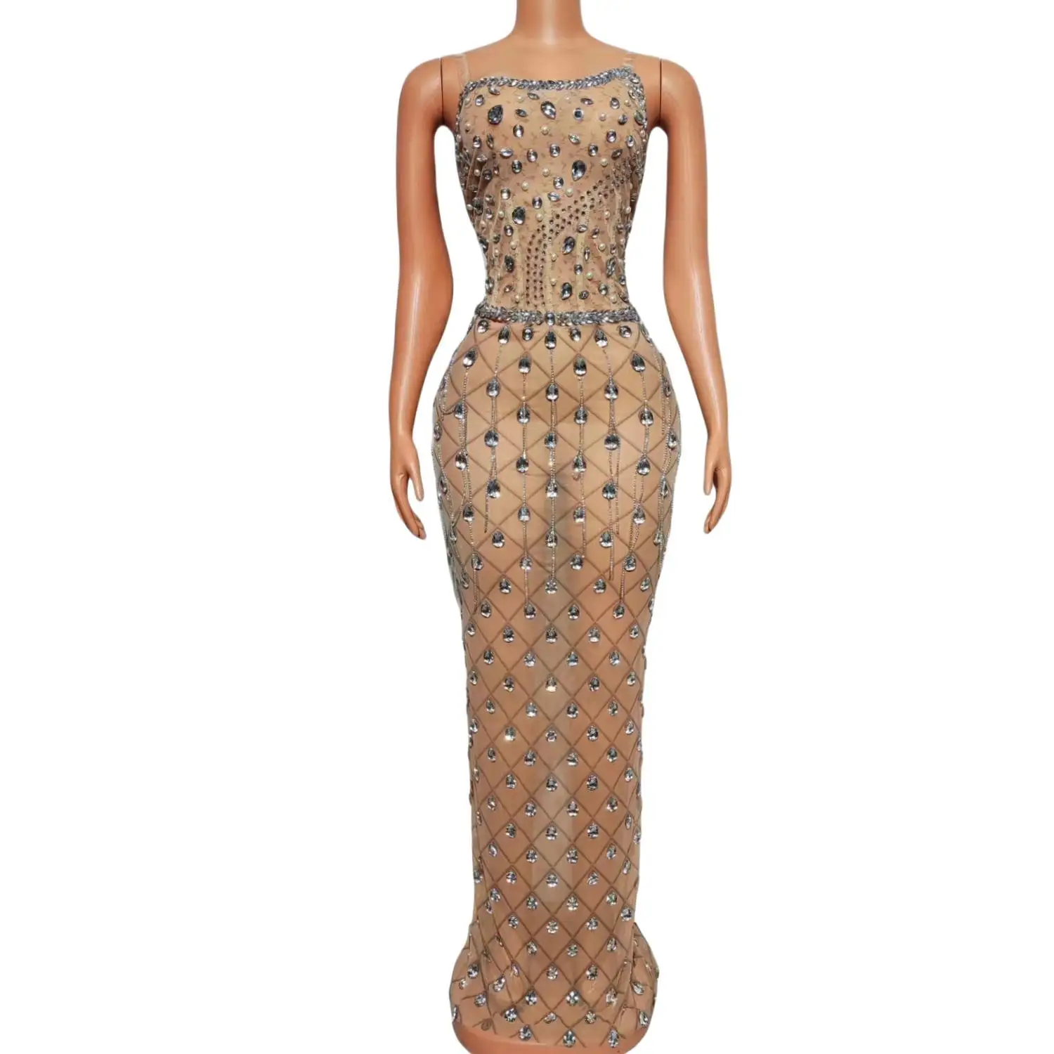Luxury Rhinestone Pearls Birthday Party Dress Female Floor Length Formal  Banquet Nightclub Dress Women Maxi Prom Evening Dresses