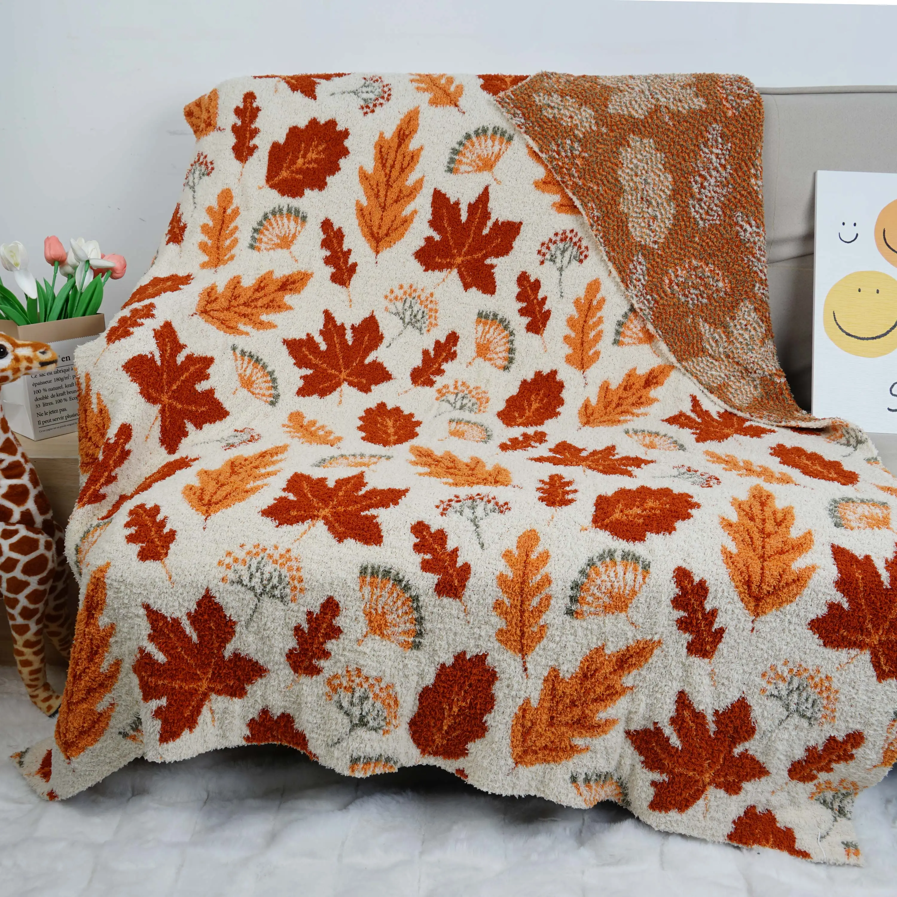 New Design 100% Polyester Oversize Jacquard Cozy Knit Throw Blanket Custom Size Winter Bed Use with Joyous Patterns