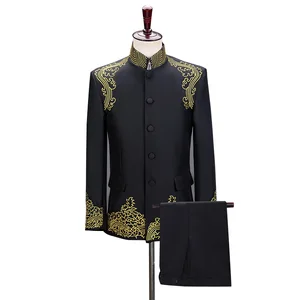 Men's Grand Choir Performance Suit Zhongshan Suit Embroidery Chinese Style Host Tang Suit