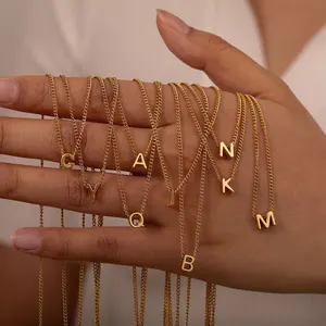 New Trendy Women Stainless Steel Pendant Necklace 26 English Letter Gold-plated Necklace