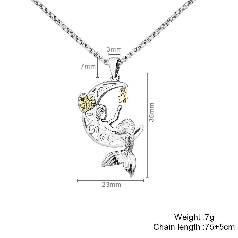 New Style Custom Pattern Women Jewelry Sterling Silver Moon and Star Pendant  Easter Gift Mermaid Necklace