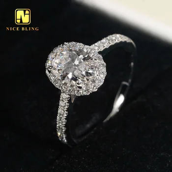 14K White Gold Jewelry Pave Setting Halo Rings 1.13ct E/VVS2 Oval  cut Lab Diamond Engagement Wedding Rings for Women