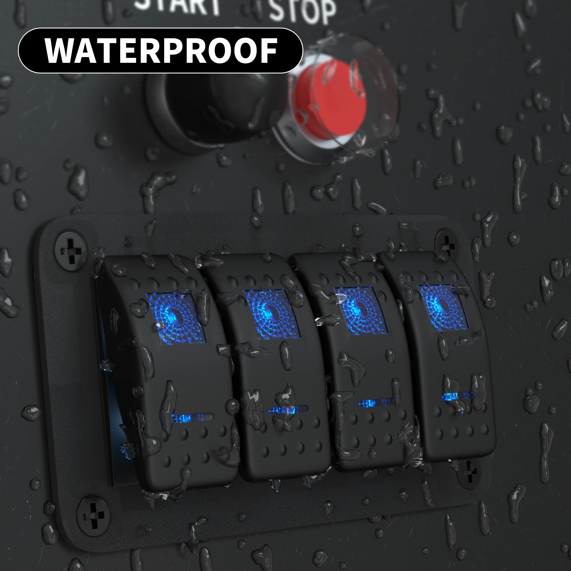 Rocker Switch Panel 4 Gang Aluminum Waterproof 12V/24V