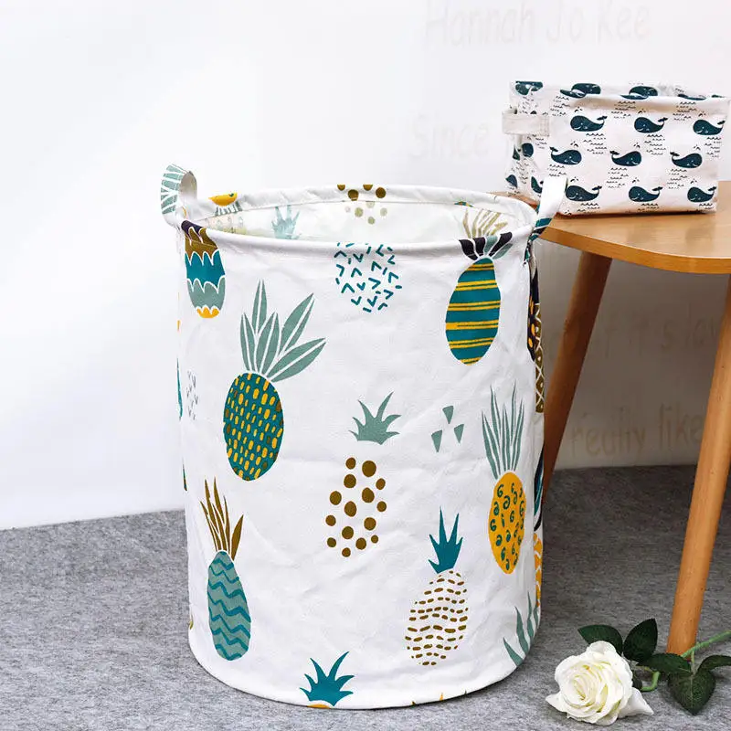 Factory Hot Selling Fashion Grey White Beige Canvas Cotton Fabric Laundry Storage Basket details