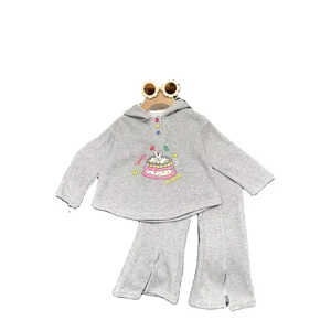 2026 Spring Fall Toddler Girls Clothing Long Sleeve Cartoon Print Hooded Sweatshirt Pants 2Pcs Kids Fashion Clothes
