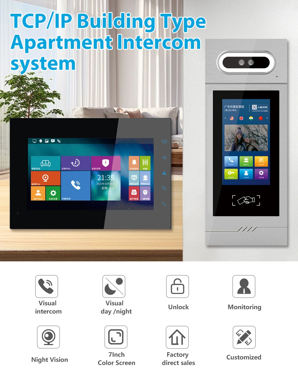 7 Inch Face Recognition Ip Intercoms Color Video Door Intercom System ...