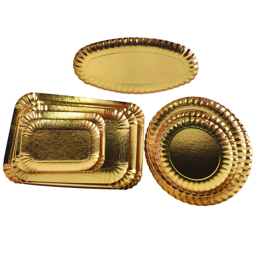 Wholesale Price Round Rectangle Paper Bowl White &Gold Paper Plates PET ...