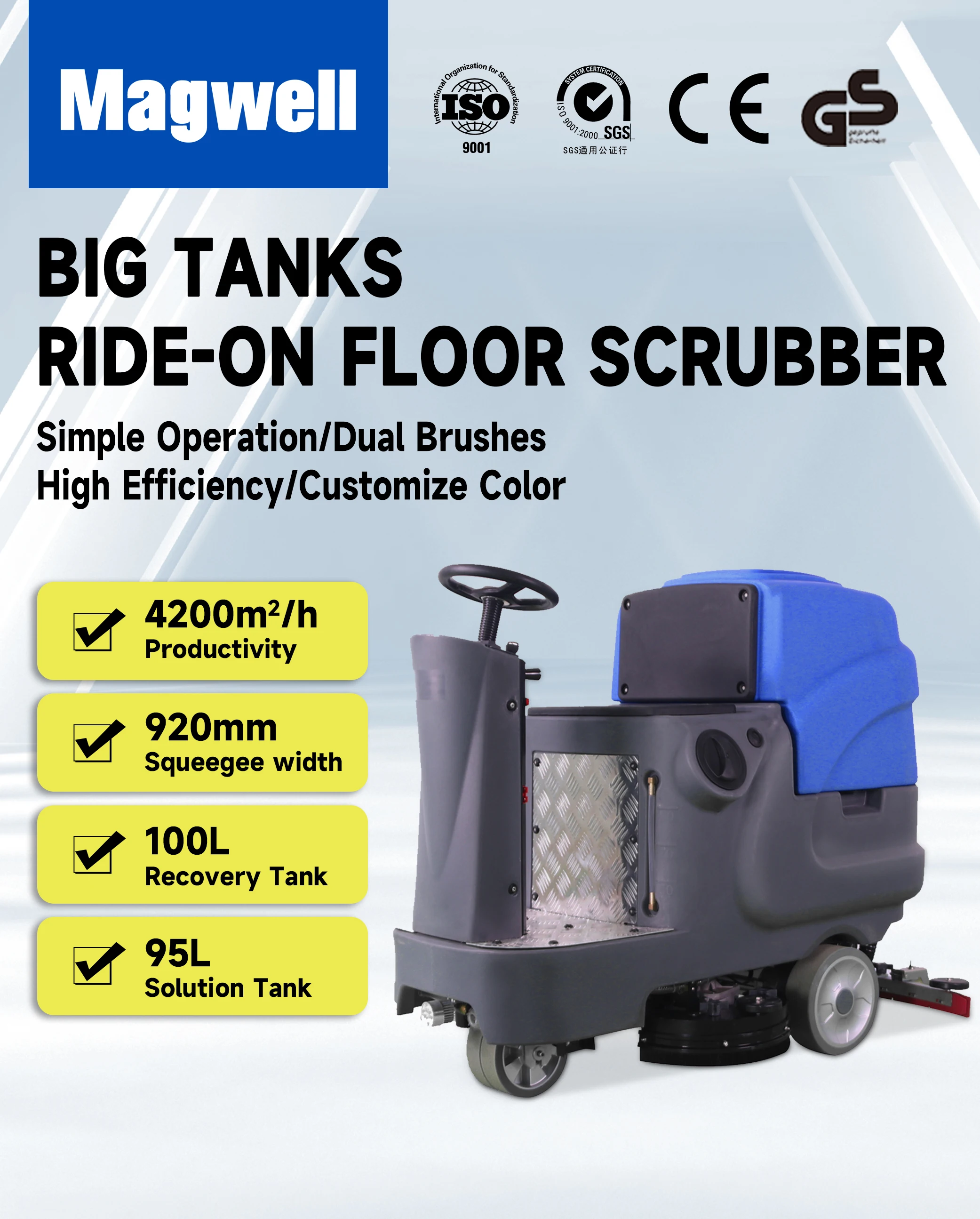 Industrial Floor Washer 550w Traction Motor Power Ride On Electric