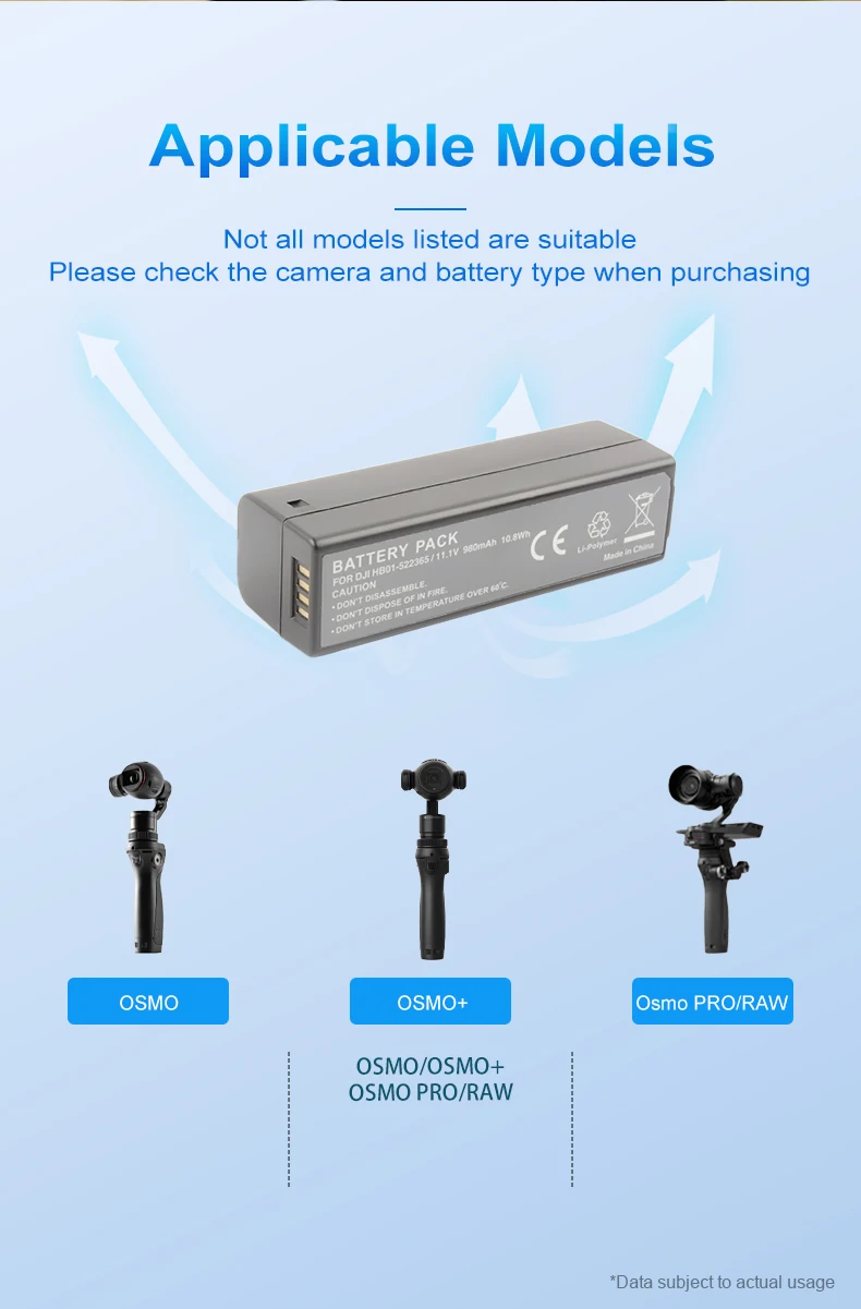 11.1V 980mAh HB01-522365 Battery Pack HB01-522365 Lithium ion Batteries for DJI OSMO Intelligent PTZ Handheld Gimbal Stabilize manufacture