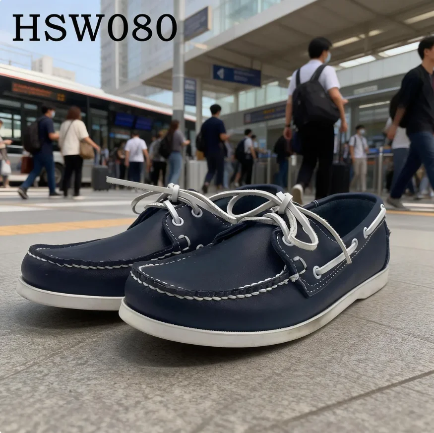 ZYF,Authentic Original Top End Full Grain Leather Blue Boat Shoes Everyday Walking Wide Fit Feet Lace up Loafer Shoes HSW080