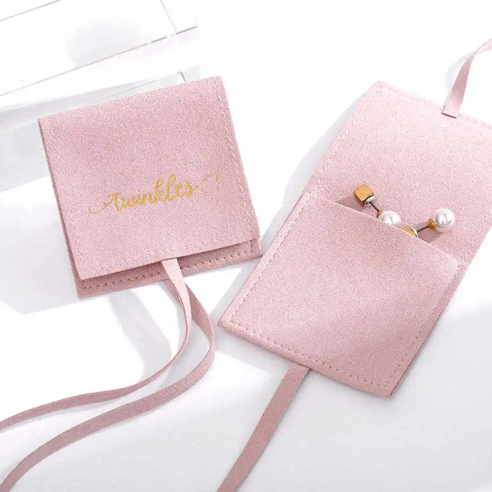 Custom Embossed Logo Luxury Jewellery Packaging Bags Velvet Envelope Flap Microfiber Suede