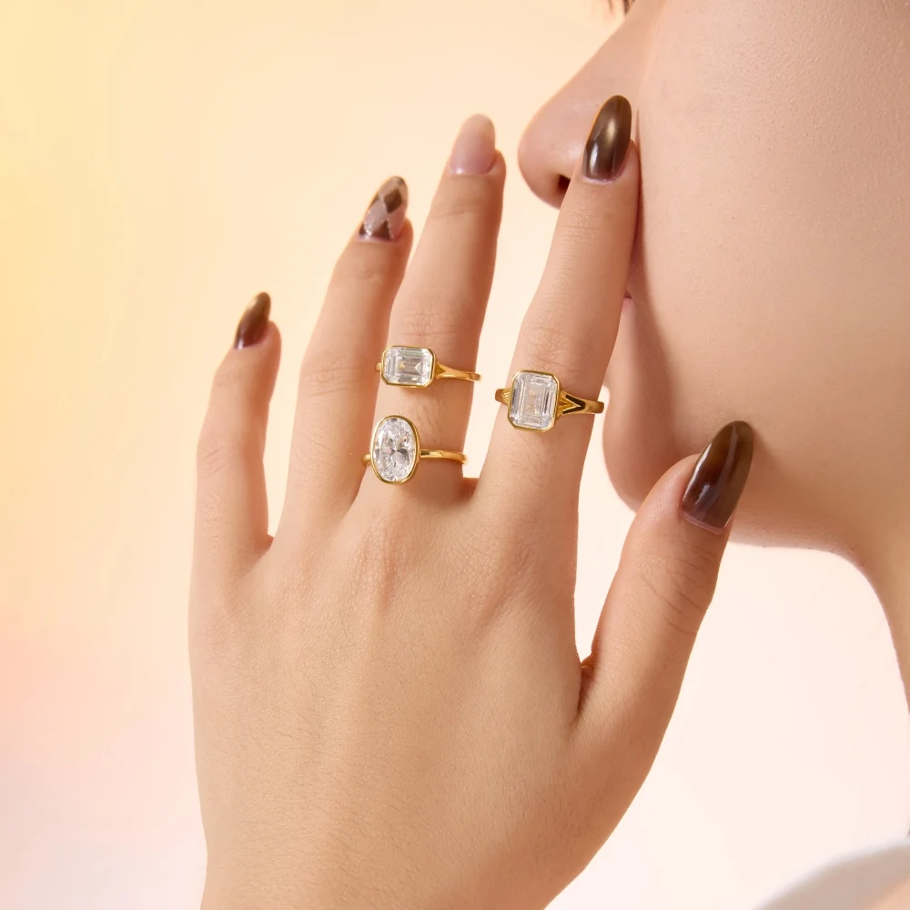 KAKODIY Stunning Fine Jewelry 18K Gold Plated 925 Sterling Silver Imitation Cubic Zirconia 8*12mm Oval 5A Zirconia Women's Bridal Wedding Ring detail 1