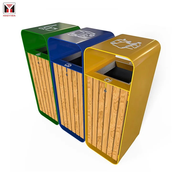 Wholesale Three Compartment Recycle Bin Unique Dustbin Trash Can for City Wooden Dustbin with Lid