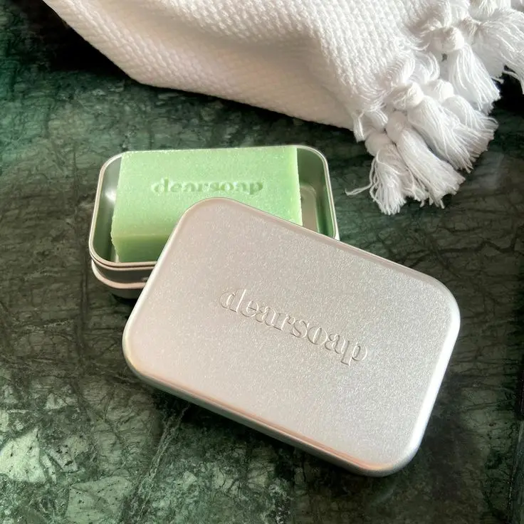 Custom Embossed Rectangle Shape Aluminum Soap Box Travel Tin for Shampoo Soap bar with Drainer