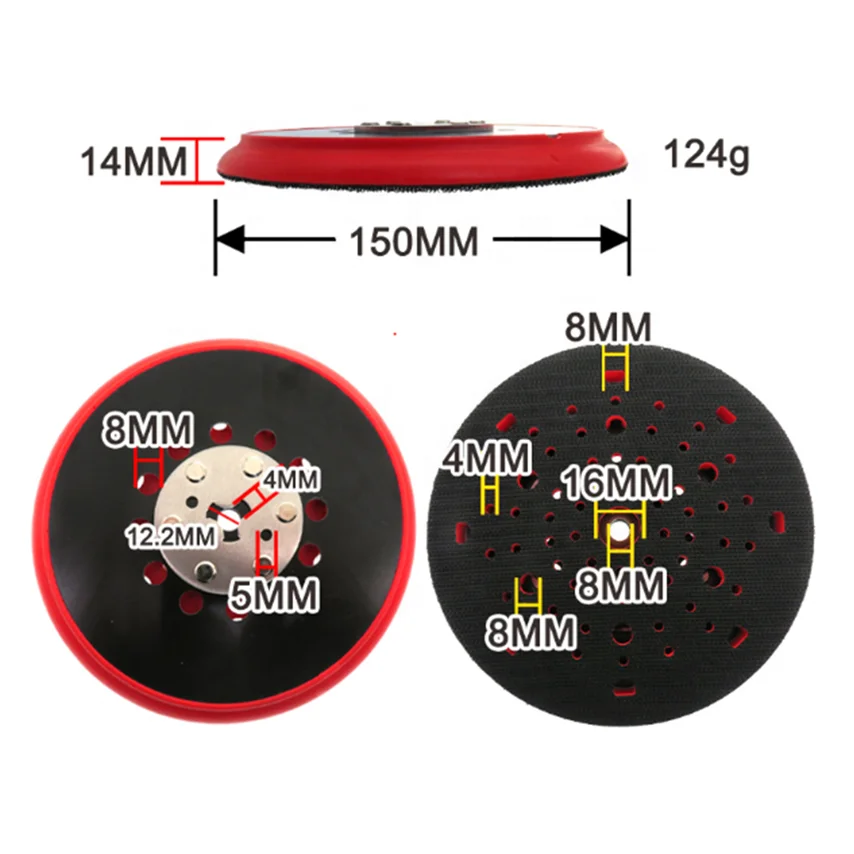 6'' 150mm RSM6045 6 In. Medium Hook-and-Loop Multi-Hole M8 Sanding Backing Pad manufacture