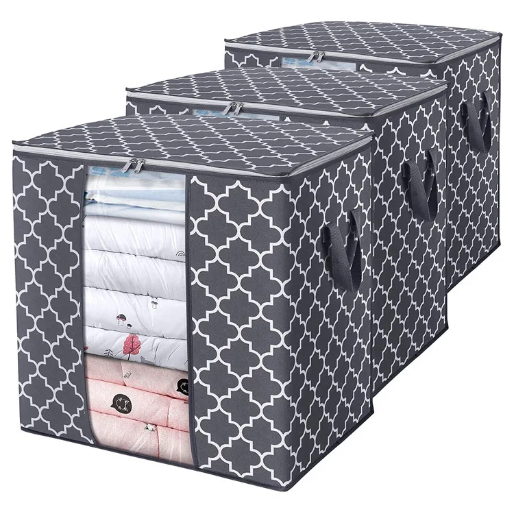 Upgraded Fabric Large Blanket Bag Foldable Quilt Storage Bag for Home Wardrobe Clothes Bedding Organization and Storage