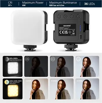 NEEWER LED Video Light,Portable Bi-Color 3200K~5600K Dimming Lights for Cameras, CRI 97+, 8 Scene Modes, 2000mAh Rechargeable detail image