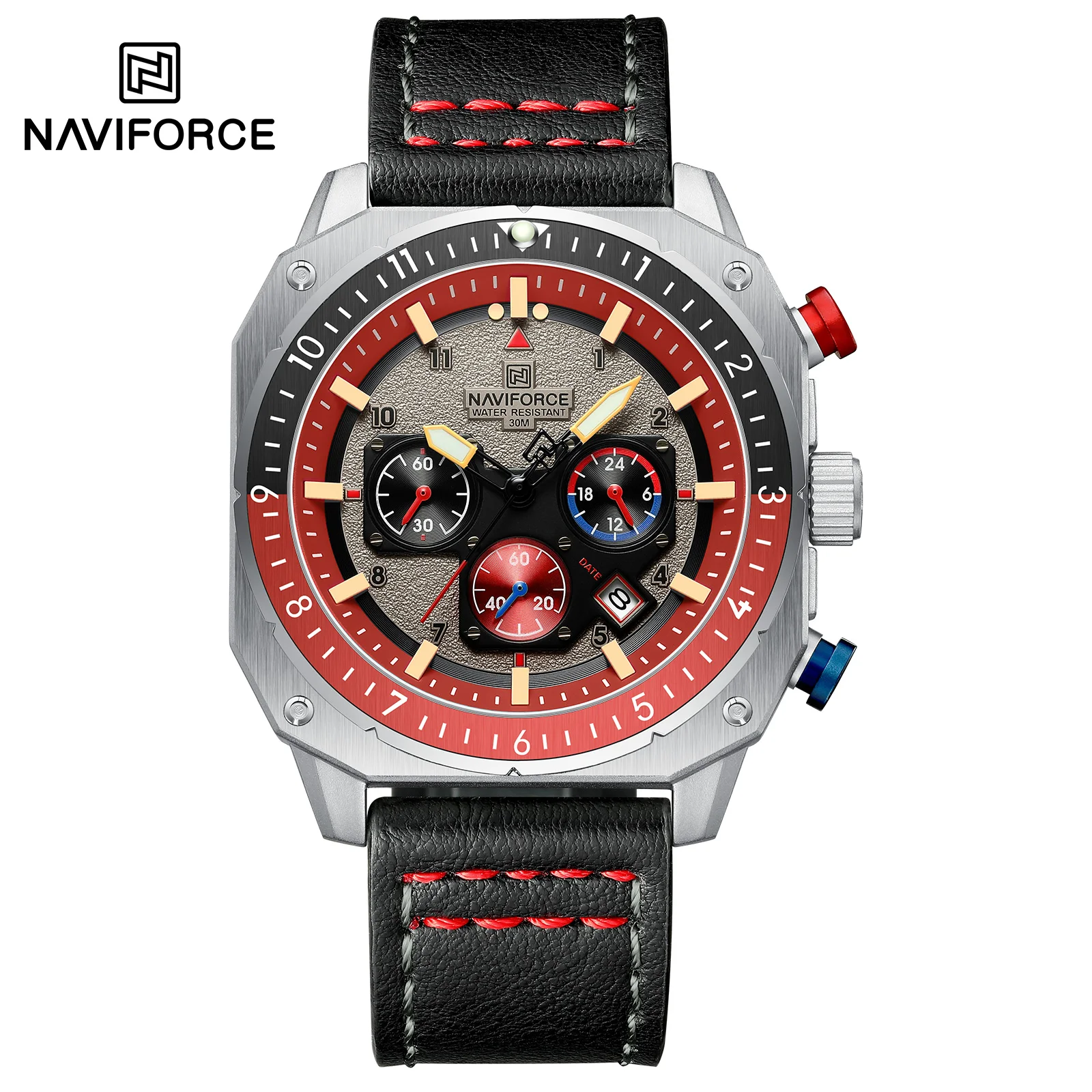 NAVIFORCE Brand High Quality Men Watch Leather Strap Waterproof Male Quartz Wrist watch Sport Clock Relogio Masculino 8057