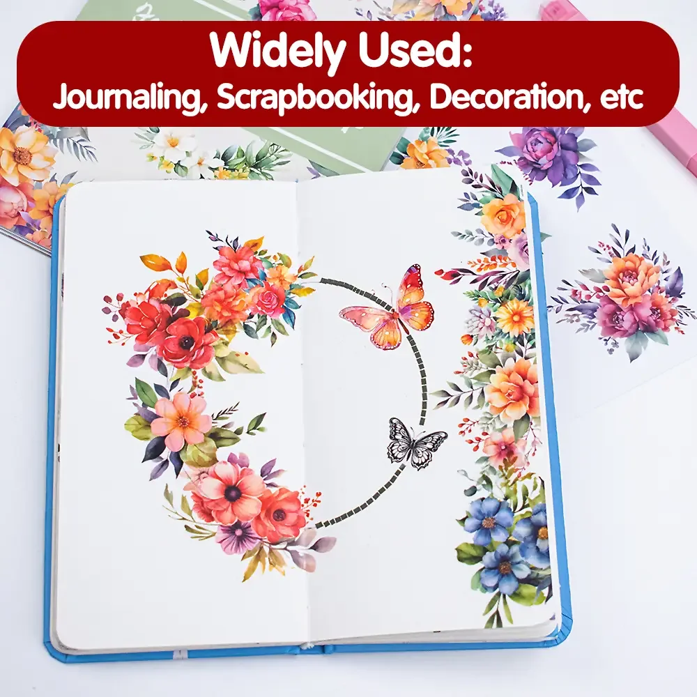 High Quality Custom Printing Gold Foil Flower Journaling Planner Sticker Book for Decoration