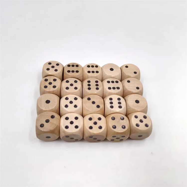 16mm Custom Games Wood Points Dice Hot Stamping Black Dot Dice