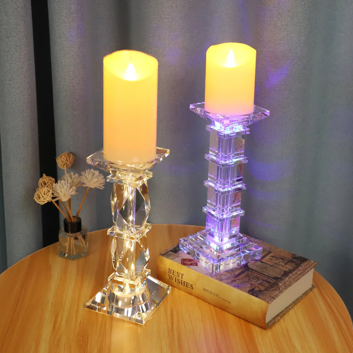 High Quality Pure Transparently Crystal Candlestick Holder Lighted Up Luxury Centerpieces Wedding Decoration Home Indoor factory