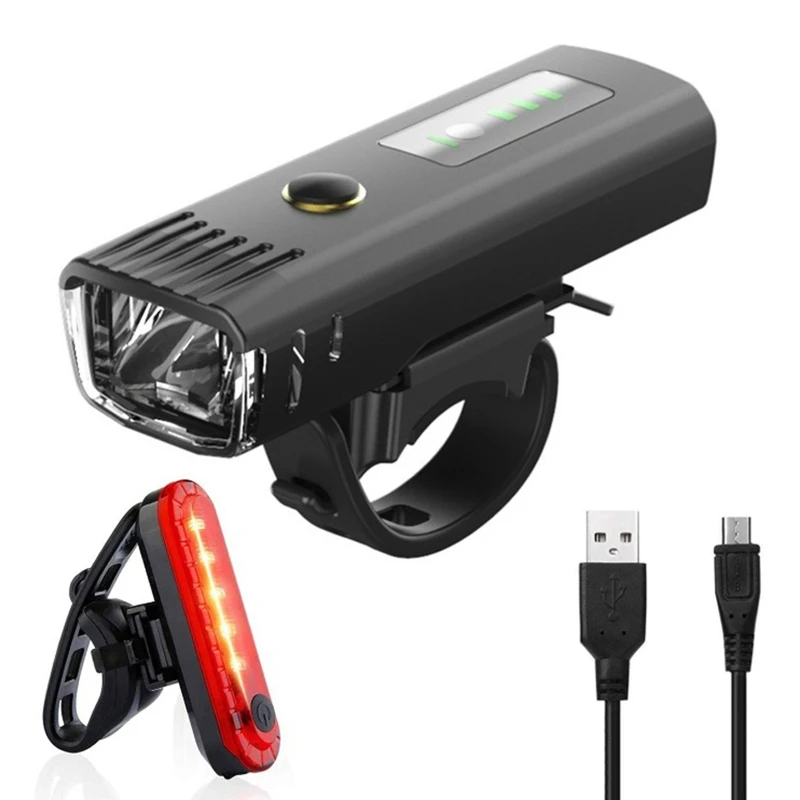 Rechargeable USB Bicycle LED Head and Tail Cycling Bike Front Back Headlight Set 
