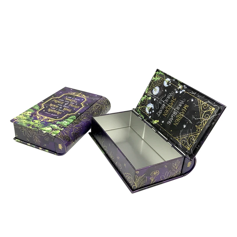 Customized Design Vintage Book Shape Metal Tin Box Chocolate Cookie Tea Candy Storage Metal  Box Perfume Gift Souvenir Tin Box