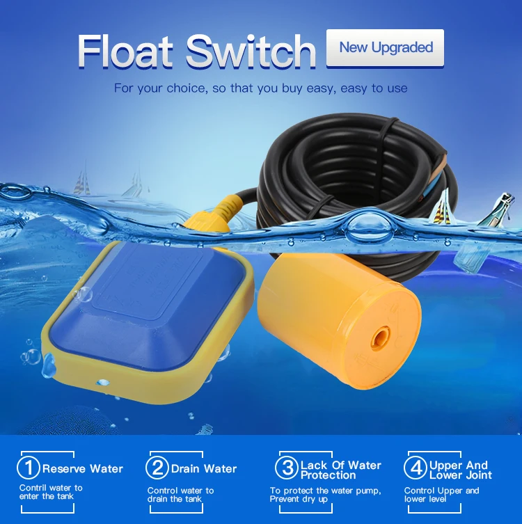 Rubber PVC Cable Level Float Switches Water Tank Level Sensors Plastic Cistern Float Switches