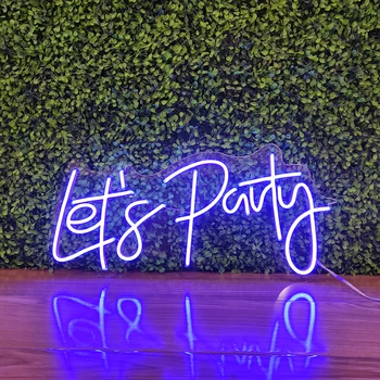 Wall Decor Word Neon Lights Art Decor LED Lets Party Neon Signs Dimmable Neon Light Sign for Bachelorette Engagement Birthday