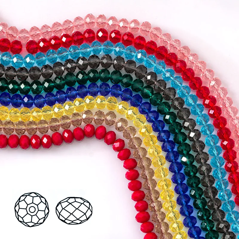 perles en verre cristal rondelle de 4 mm, 6 mm, 8 mm, en fil pour bijoux, perles libres en verre lampwork Matériau