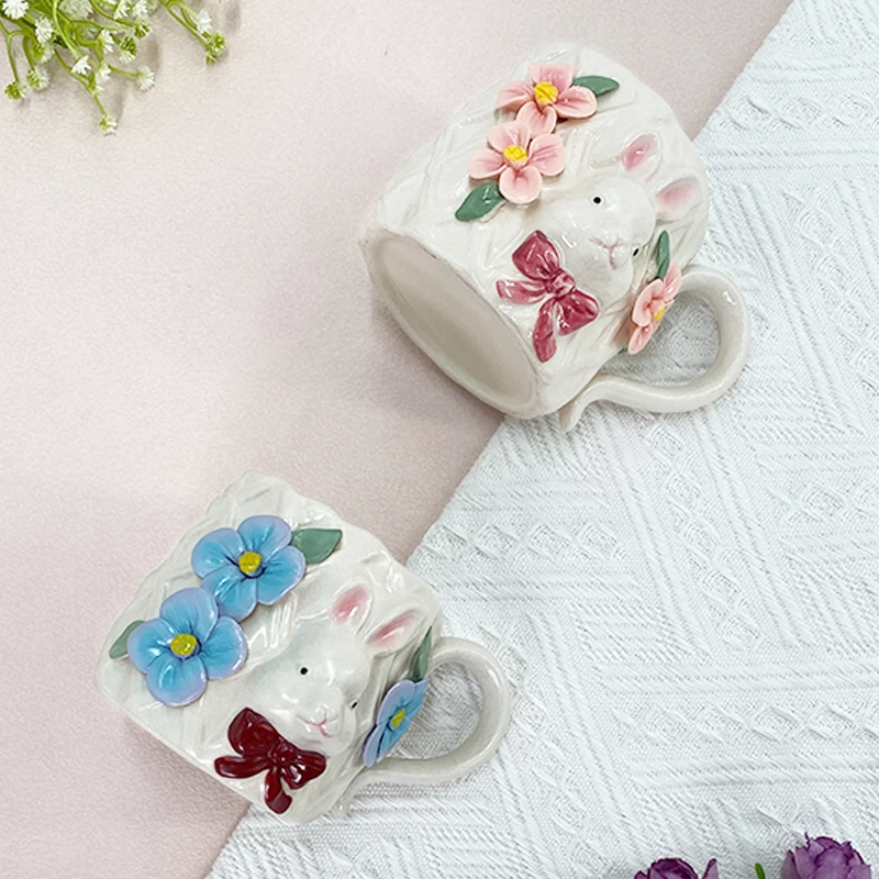 SYL Ceramic Cup - Hand-Painted Rabbit Design Discoloration Mug